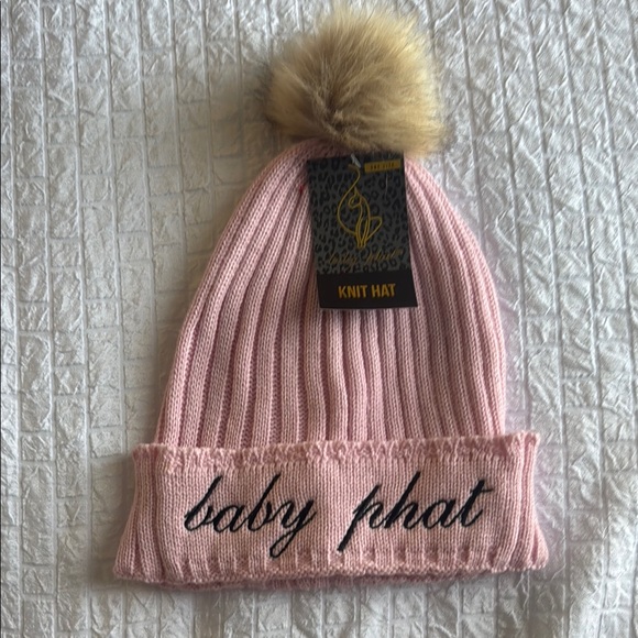 Baby Phat Pink and Brown Knit Beanie with Faux Fur Pom - Picture 1 of 2